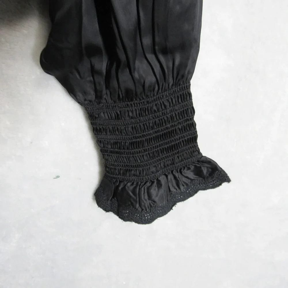 ME+EM Top Square Neck Lace Trim UK 10 US 6 Black Long Sleeve Smocked Coquette